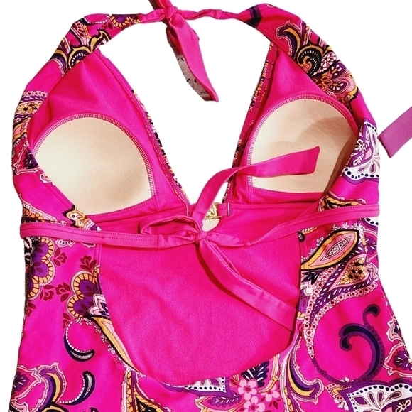JACLYN Smith Plus Size Pink Paisley One Piece Tie Backs Swim Suit Size 14 - Picture 5 of 9